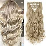 S-noilite 17-26 Inches(43-66cm) 8pcs Long Full Head Clip In Hair Extensions Extension Sexy Lady Fashion Choice 60 Colours (17 Inches-Curly, Ash blonde mix bleach blonde)