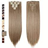 S-noilite 17-26 Inches(43-66cm) 8pcs Long Full Head Clip In Hair Extensions Extension Sexy Lady Fashion Choice 60 Colours (23 Inches-Straight, Ash brown mix bleach blonde)