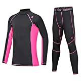 Echinodon Boys Girls Football Base Layer Tights Set Long Sleeve Shirt Leggings Compression Underwear Unisex Pink