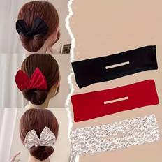 1pc Bow Charm Hair Bun Maker Minimalist Solid Hair Band Elegant Magic Hair Styling Accessory - Black