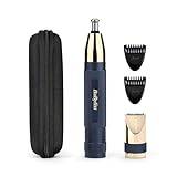 BaByliss Super-X Metal Series Nose Trimmer, Ear Eyebrow Hair Trimmer for Men, Grooming Kit, Gifts for Men (Gold/Blue)