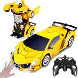 Transform Toys Remote Control Car, RC Robot Car with Hand Gesture Sening LED Light Music & Sound Effect, 2.4Ghz Transforming Car with Batteries, Gifts