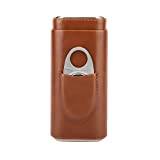 VOIV Portable Cedar Cowhide Cigar Case with Silver Cigar Cutter Travel Leather Two Options Cigar Humidifier
