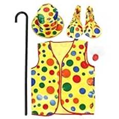 LIFKOME Clown Costume Set Circus Red Clown Nose Shoes Hat Clown Vest And Crutch for Carnival Mardi Gras Halloween Cosplay Party Supplies