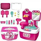 Pretend Makeup Sets for Girls, Pretend Makeup Play Toys with Toy Hair Dryer, Kids Vanity Table for Toddlers Kids Girls 3+ Years Old