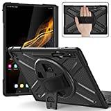 ZenRich Galaxy Tab S8 Ultra Case 14.6 inch 2022 with S Pen Holder, zenrich Slim Case for Samsung Tab S8 Ultra with Kickstand and Hand Strap, Compatible with Original Type Cover Keyboard-Black