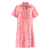 Attic and Barn Pink Printed Silk Shirt Dress Size S