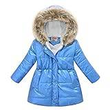 Kids Winter Hooded Jacket, Baby Girls Boys Padded Fleece Snowsuit Outerwear Warm Windproof Faux Fur Hoodie Coat with Pockets 2 3 4 5 6 7 8 9 10 Years (dark blue,9-10 Years)