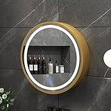 WLCNYL Smart Open Door Round Mirror Cabinet - Solid Wood Round Bathroom Mirror Cabinet - Wall Mounted Bathroom Storage Cabinet Mirrored Medicine Cabinet - E