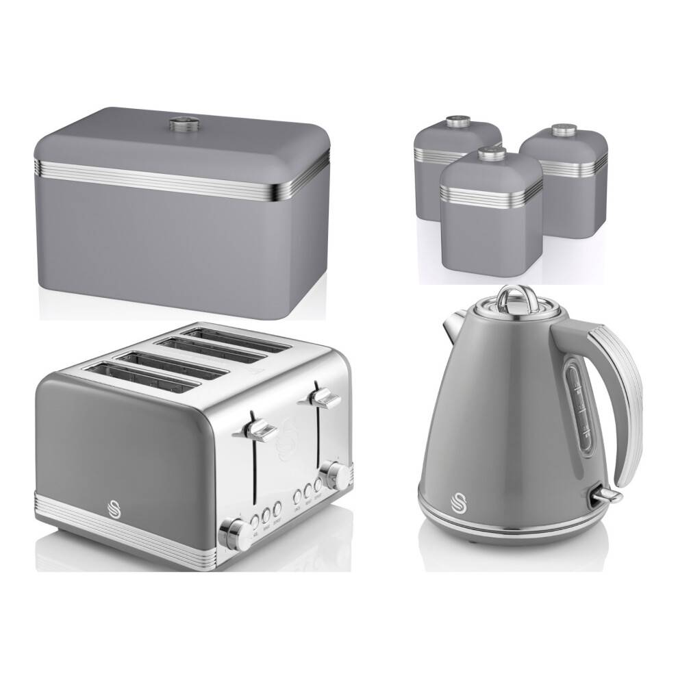 Grey & Swan 1600 W Swan ST19020GRN Toaster Grey SK19020GRN Stainless Steel 3KW Retro 1.5 Litre Jug Kettle with 360 Degree Rotational Base