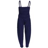(9-10 Years, Navy) Girls Plain Navy Playsuit All In One Jumpsuits - Blue - 9-10yrs
