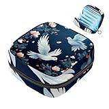JAVENPROEQT Portable Sanitary Napkin Storage Bag, Menstrual Cup Pouch Feminine Menstruation Pads Bag for Teen Girls, Tampons First Period Kit, Peace Dove and Colorful Flowers
