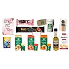 Starbucks Instant Coffee Gift Box- Compatible For Lovers Of Starbucks| Starbucks White Mocha, Cinnamon Dolce Latte & Caramel Latte Flavour| Coffee Cup, Sleeves, Stirrers|Snacks & Pamper Guide