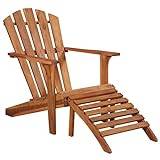 vidaXL Adirondack Chair, Patio Chair with Footrest, Outdoor Chair, Garden Chair for Backyard Balcony Porch Deck Lawn, Solid Acacia Wood