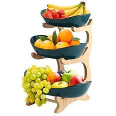 3 Tier Fruit Basket for Kitchen Ceramic Fruit Bowl with Bamboo Wood Stand Easy Install 3 Tier Serving Stand Snack Dessert Cake Tray Plate Rack for Party Wedding Buffet