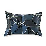 Dark Blue Black Marble Crystal Seamless Polygonal with Gold Lines Silky Satin Pillowcase for Hair and Skin, Cooling Silk Pillow Cases, Soft Slip Bed Pillow Cover, Queen Size 20x30 inches