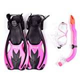 Two Bare Feet Snorkel, Mask and Fins/Flippers PVC Diving Set (Kids) With Anti Fog and Wide View Mask, Anti-Leak, Tempered Glass- Scuba Dive Snorkelling Sets (S/M (Childs 9-13), Pink)