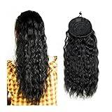 Ponytail Extension Natural Wave Human Hair Drawstring Ponytail Brazilian Natural Curly Clip In Ponytail Extension Natural Wet and Wavy Human Hair Pieces Natural Black Hair Extensions Ponytail (Color