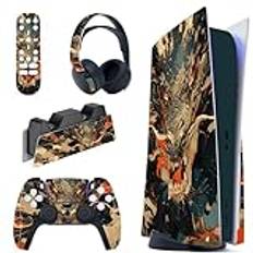 PlayVital Dragon's Fury Full Set Skin Decal for PS5 Console Disc Edition, Sticker Vinyl Decal Cover for PS5 Controller & Charging Station & Headset & Media Remote