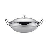 UPEMTETXI 1 Set of Stainless Steel Wok Pan Stir- Fry Wok Induction Pan with Helper Handle for Home Hot Pot Cooking Pot for Gas Cooktops Induction Cooking Pot (Color : Silver, Size : 22X21X6CM)