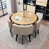 Modern Round Kitchen Dining Table And Chairs Set 4, Fabric Chairs Space Saver Home Office Table Set Reception Saving Set Space Table