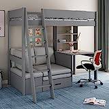 Family Window Kids Avenue High Sleeper Bed With Corner Desk Shelf And Pull out Sofa Bed In Choice Of Colors - Perfect children's Bedroom Furniture (Grey)