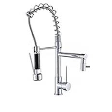 Brushed Nickel Black Kitchen Faucet Pull-Out Spray Dual Function Water Flow Swivel Spout Single Handle Mixer Tap Sink
