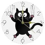 RODAILYCAY Wall Clock Non-Ticking Decorative, Acrylic Round Silent Clock, Wall Clock Battery Operated for Bedroom Living Room Kitchen Classroom Office Home Cartoon Black Cat with Scratch