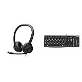 Logitech H390 Wired Headset for PC/Laptop, Stereo Headphones with Noise Cancelling Microphone - Black & K120 Wired Business Keyboard, QWERTY US International Layout - Black