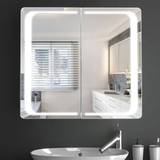 Living and Home Black 2 Door Curved Corner LED Mirror Bathroom Cabinet - 13.7 x 65 x 60cm