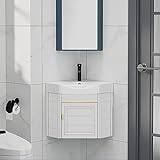 Wall Mount Bathroom Vanities,Small Corner Bathroom Vanity Cabinet And Sink Utility Washing Hand Basin Design W/Storage Ceramic Laundry Tub Sink Combo For Home Kitchen Patio Laundry Room (Color : Whit