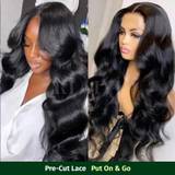 Klaiyi Pre-Cut Lace Wig Put On and Go Wig Body Wave Human Hair Wig Beginner Wig - 🔥7x5 Bye Bye Knots-No Baby Hair-180% / 26 / Pre-curled 3D Bouncy Body Wave