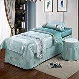 Massage Table Sheets, Salon Hotel SPA Bed Cover, Four-piece Beauty Bedspread European Style Cotton And Linen Beauty Salon Massage Fumigation Ears Pedicure Bedspread (Color : Green, Size : 70 * 18
