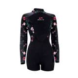 Sola Womens Ignite 3/2mm Long Arm Shorty Wetsuit - Black Floral - 2024 - 12