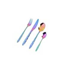 Sabichi Rainbow Cutlery Set - 16 Piece Stainless Steel Knives and Forks Set - Easy Clean Silverware for 4 - Tableware Set with Spoon Knife and Fork