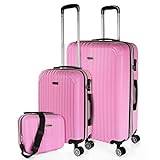 ITACA - Set Cabin Suitcase and Beauty Case. ABS. Hand Luggage. Rigid and Light. Telescopic Handle, 2 Handles and 4 Wheels. Combination Padlock T71550B, Pink
