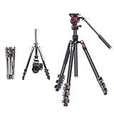 extendable tripod HUIOP MUFA-BK 62.6-inch Foldable Tripod Camera Stand with Fluid Tripod Head Aluminum Alloy 5kg/ 11lbs Load acity 4 Sections Portable Tripod Stand with Quick Release Plate & Detachabl
