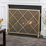 Fire Guard Upscale Fireplace Screens, Extra Wide Panel Hearth Fireproof Mesh Retro Log Burner Guard with Feet, Stove/Hearth/Gas Fires/Pit (Color : Gold) (Gold) Dignified