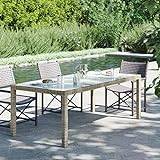 GuyAna Garden Table Grey 190x90x75 cm Tempered Glass and Poly Rattan,Outdoor Coffee Table,Garden Furniture Table, Perfect for the Balcony, Picnic, Backyard, and Patio, Easy Assembly