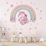 Aolso Rainbow Wall Decals Unicorn Rainbow Wall Stickers Baby Nursery Girls Bedroom Living Room Wall Décor, Peel and Stick Wall Art Decals for Baby Nursery Kids Bedroom