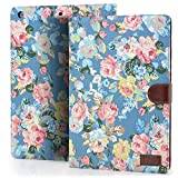 iPad Air2 Case, iPad Air2 Cover, DEENOR Retro Flowers Design Flip Case PU Leather Cover Stand Case for Apple iPad Air2 iPad 6 Generation.(Blue Flowers)