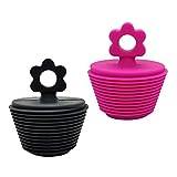 2 Pack Universal Bath Plug, Drain Stopper for Bathtub and Bathroom Sink Drains, Suitable for 25mm-47mm Drain holes, Black and Pink (Black)