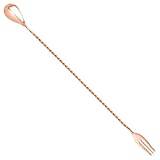 Copper Trident Bar Spoon 40cm - 16 Inch Fork Tip Cocktail Spoon Made From Premium Japanese Steel with a Polished Copper Plating