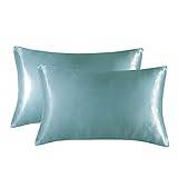 BAWHO Beautiful and Comfortable Pillowcases Pack of 2 Solid Colour Envelope Closure Faux Silk Pillow Protectors Cases Without Pillow/Light Blue/51 * 66Cm