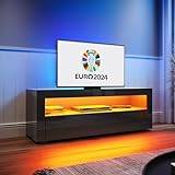 ELEGANT High gloss TV Stand Cabinet with Ambient Light Modern Designer for Flat Screen 4k TVs/LED Light TV Cabinet with Shelves and Drawers for Living Room Bedroom, Black 1200mm