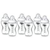 Tommee Tippee Closer to Nature Clear Bottles 340 ml Silicone Teat with Sensitive Anti-Colic Valve Set of 6