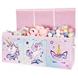 WERNNSAI Unicorn Toy Box - Large Toy Storage Organizer with Flip-Top Lid Collapsible Sturdy Pink Toy Chest with Handles 96 x 32 x 40 cm for Kids Girls Closet Nursery Living Room Bedroom Playroom