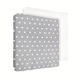 Set of 2 Nursery 100% Cotton Fitted Sheet to fit 90x40 cm Crib Cradle Mattress (White Stars + White)