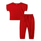 3 Toddler Girls Clothes Toddler Kids Baby Girls 2 Pieces Tracksuit Summer Outfits Solid Short Sleeve T Shirt Sweatshirt Tops Long Pants Set Easter Outfit 4t Girl (Red, 3-4 Years)