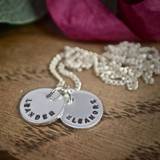 Hand Stamped Personalised Silver Disc Necklace - 2 discs / Text across the centre